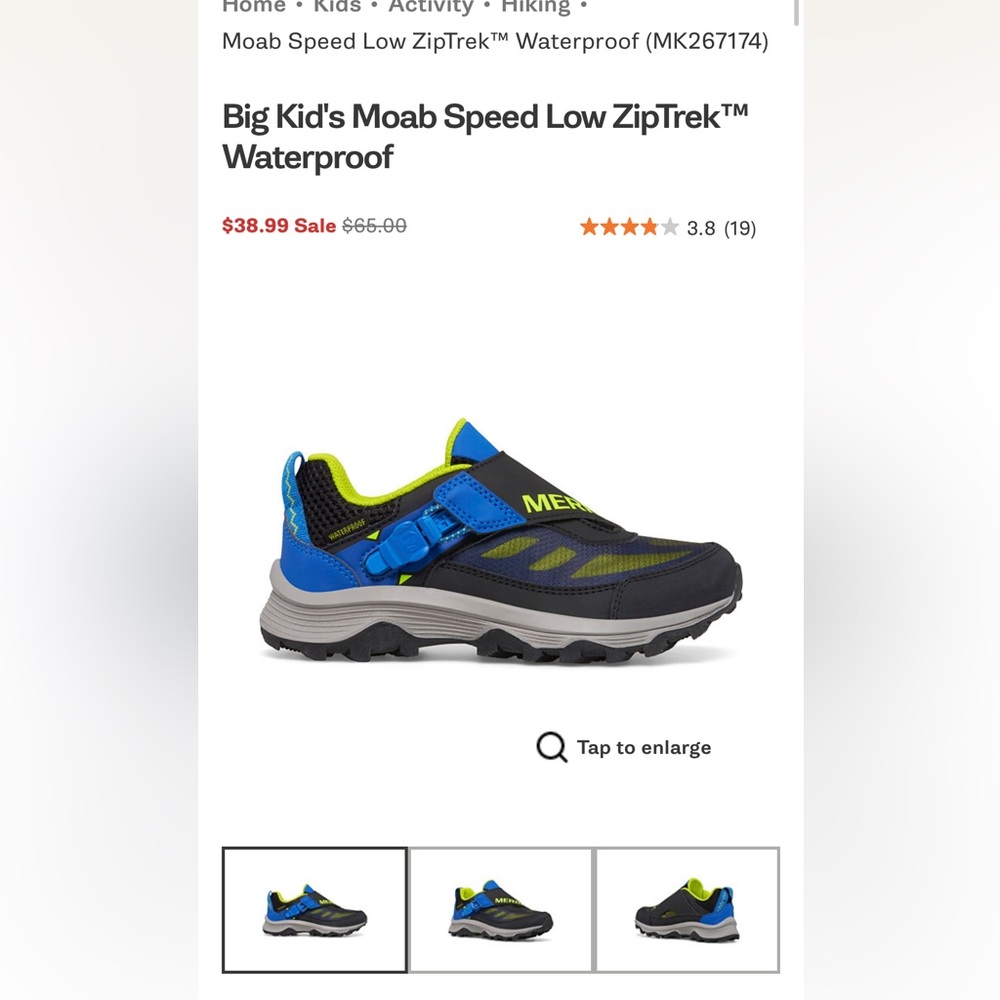EUC Merrell Unisex-Child Moab Speed Low Zt Waterproof Hiking Shoe size 13